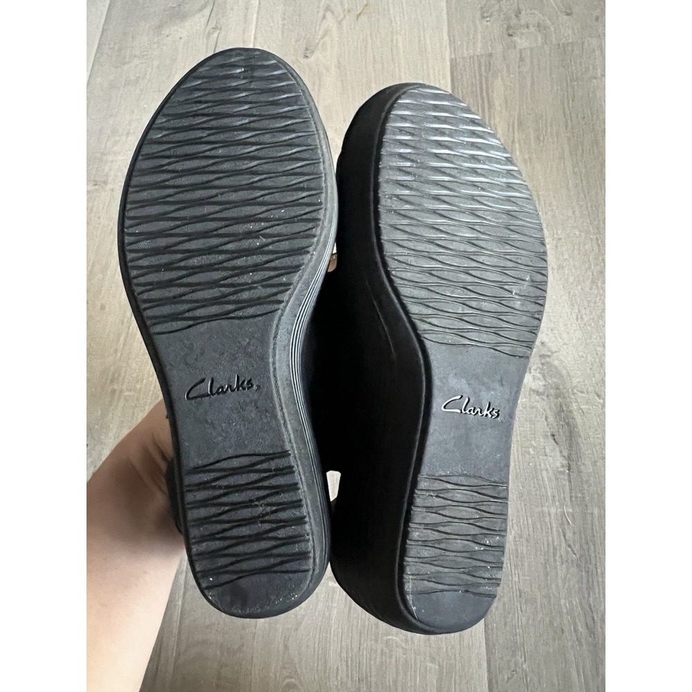 Clarks Reedly Juno Wedge Sandals Womens 8.5 W Black Soft Cushion Comfort - Picture 5 of 6